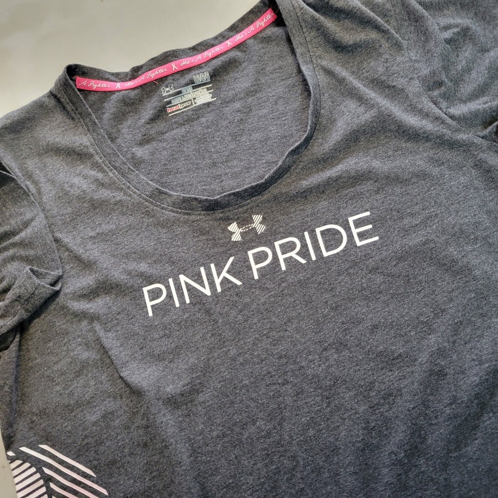 Under Armour Pink‎ Pride Breast Cancer Awareness HeatGear T-Shirt Gray Large